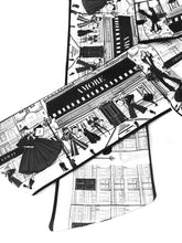 Load image into Gallery viewer, Thin satin scarf,fashion satin scarf,print satin scarf,print thin scarf.black and white thin scarf,scarf,printed scarf,