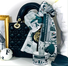 Load image into Gallery viewer, Thin satin scarf,fashion satin scarf,print satin scarf,print thin scarf.black and white thin scarf,scarf,printed scarf,