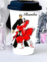 Load image into Gallery viewer, Ballroom ceramic mug personalized travel mug silicon lid Latin dancer mug dance mug