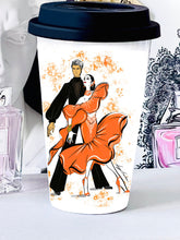 Load image into Gallery viewer, Ballroom ceramic mug personalized travel mug silicon lid Latin dancer mug dance mug