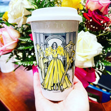 Load image into Gallery viewer, CERAMIC TRAVEL MUG with silicon lid ,mug eco-friendly microwaves dishwasher free,travel mug,travel mug gift girl travel mug cute