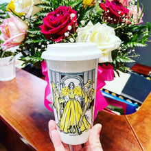 Load image into Gallery viewer, CERAMIC TRAVEL MUG with silicon lid ,mug eco-friendly microwaves dishwasher free,travel mug,travel mug gift girl travel mug cute